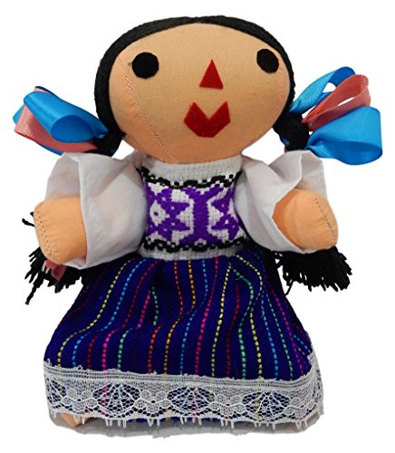 Juana Bartolo Typical Handmade Mexican Doll Maria, Assorted Colors, With hair bun (S)