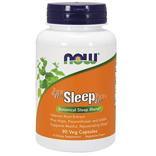 NOW Supplements Sleep with Valerian Root Extract Plus Hops Passionflower and GABA Botanical Sleep Blend* 90 Veg Capsules