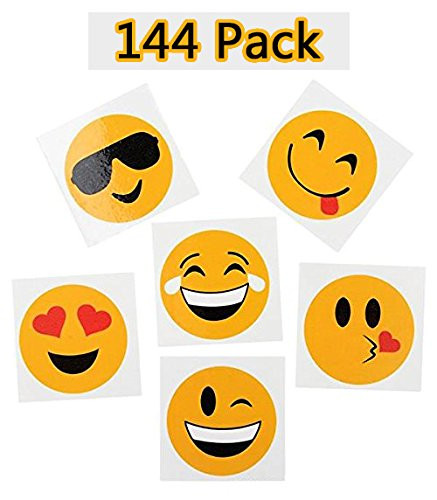 Emoji Temporary Tattoos, Emoticon Tattoos - Cool And Fun Emoticon Tattoo Stickers For Kids And Adults - Novelty & Gag Toys, Party Favor, Bag Stuffer, Giveaway, Gifts- By Kidsco
