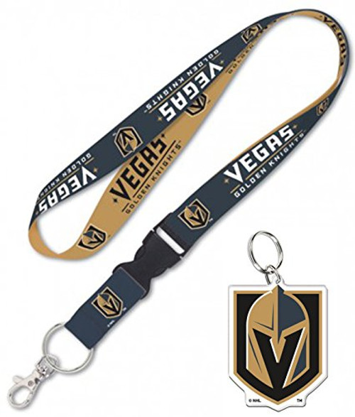 WinCraft Vegas Golden Knights Premium Lanyard Key Chain and Acrylic Key Ring Combo Gift Set