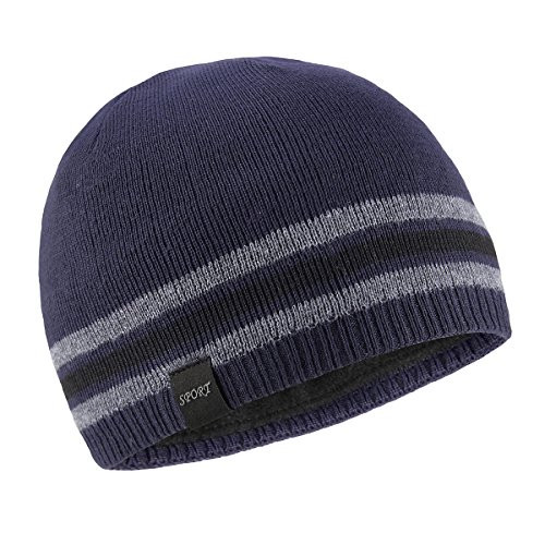OMECHY Mens Winter Beanie Hat Oversized Warm Knit Fleece Lined Short Beanie Ski Skull Cap Navy