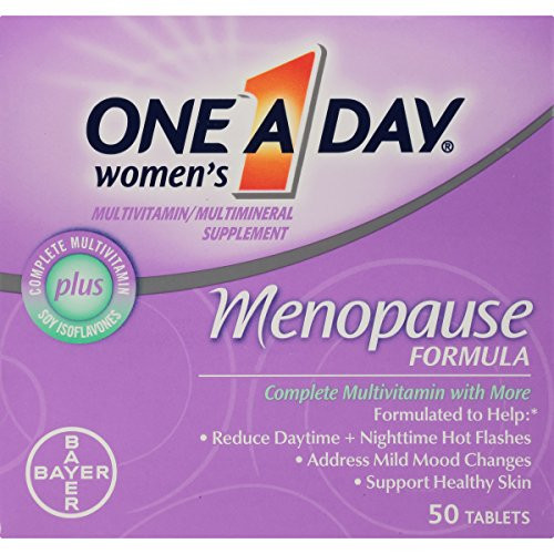 One A Day Women s Menopause Multivitamin with Vitamin A Vitamin C Vitamin D Vitamin E and Zinc for Immune Health Support* Biotin B6 B12   Soybean Isoflavones to Reduce Hot Flashes 50 Count