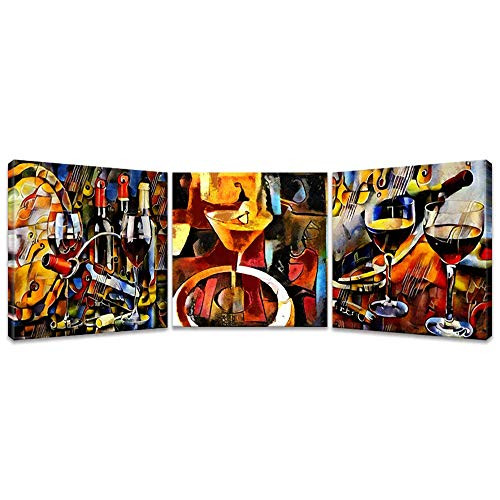 iKNOW FOTO 3pcs Wine Canvas Wall Art Abstract Wine Cup and Bottle Modern Decorative Painting Artwork Still Life Pictures Wall Decorations for Dining Room Kitchen Home Decor