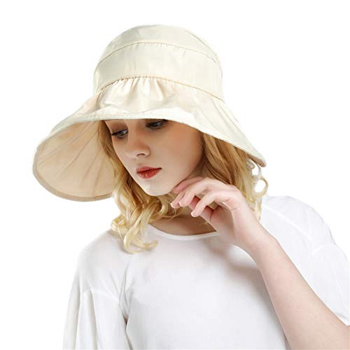 Women Sun Hats Ponytail Wide Brim UV Protection Adjustable Packable Summer Beach Visor Cap Beige