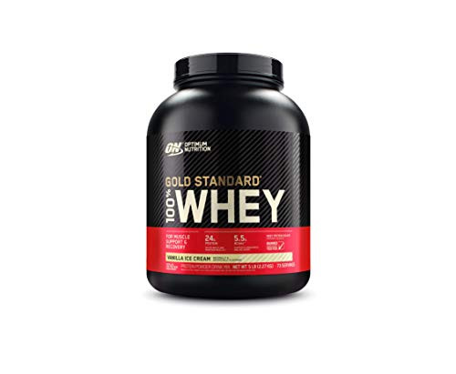 Optimum Nutrition Gold Standard 100  Whey Protein Powder Vanilla Ice Cream 5 Pound  Packaging May Vary