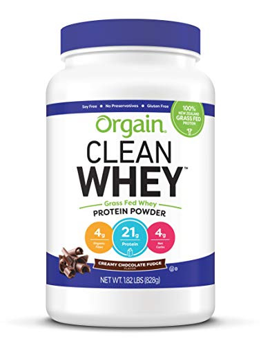 Orgain Grass Fed Clean Whey Protein Powder Creamy Chocolate Fudge   Low Net Carbs Gluten Free Soy Free No Sugar Added Kosher Non GMO 182 Pound  Packaging May Vary