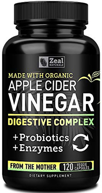 Organic Apple Cider Vinegar Capsules   Digestive Enzymes   Probiotics  1500mg   120 Capsules  Raw Apple Cider Vinegar Pills   Fiber Supplement for Gut Health Immune Support Digestion   Detox Cleanse