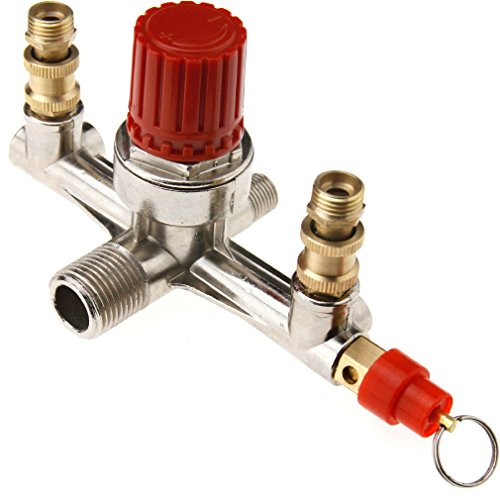 Air Adjustable Compressor Double Outlet Tube Pressure Regulator Holder Fitting