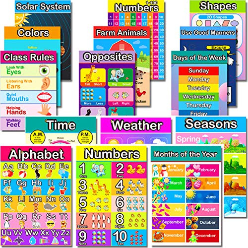 Large Size Educational Preschool PosterEasy Read   Learn Design for Toddlers Kids Nursery Homeschool Kindergarten Classroom Playroom  Teach Alphabet Numbers Days Colors and More  15 Pieces