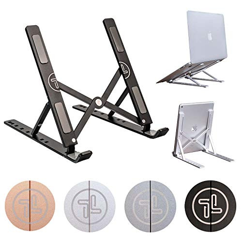 Portable Laptop Stand Foldable Aluminum Adjustable Laptop Stand for Desk with 7 Angle Adjustable Stand for MacBook Air MacBook Pro iPad and Tablet Laptop  Black