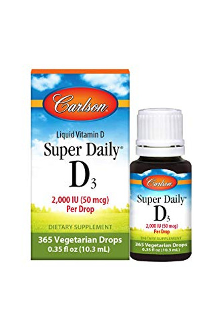 Carlson Super Daily D3 2000 IU 50 mcg per Drop Vitamin D Drops Immune Support Heart Health Liquid Vitamin D3 1 Year Supply Unflavored 365 Drops Carlson Super Daily D3 2000 IU 50 mcg per Drop Vitamin D Drops Immune Support Heart Health Liquid Vitamin D3 1 Year Supply Unflavored 365 Drops