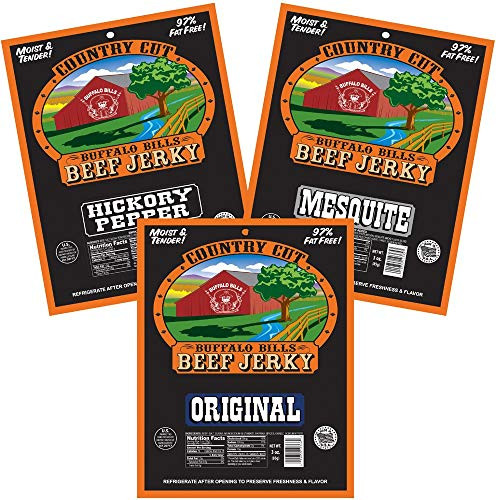 Buffalo Bills Country Cut 3oz Traditional Beef Jerky Sampler 3 Pack  moist   tender beef jerky