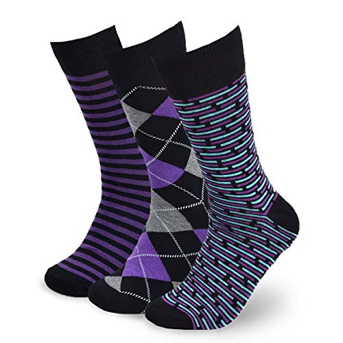 BG Premium Dress Socks for Men Classic and Formal Apparel Patterned Socks 3 Pair Set with a Gift Box   Purple Pattern