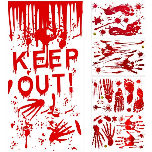 Anphsin 5 Piece Halloween Bloody Wall Decals Scary Handprint Footprint Wall Stickers Window Decals for Zombie Party Halloween Party Decorations