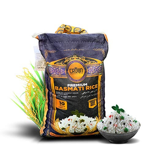 Crown Premium Quality White Basmati Rice  White 2 Years Aged Extra lengthy Basmati Rice  100  Authentic Extra Long Grain White Basmati Rice From the Foothills of Himalayas 10 lbs