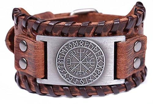 EUEAVAN Viking Vegvisir for Compass 24 Amulet Runes Talisman for Protection Braided Wide Leather Wristband Bracelet Antique Silver EUEAVAN Viking Vegvisir for Compass 24 Amulet Runes Talisman for Protection Braided Wide Leather Wristband Bracelet Antique Silver