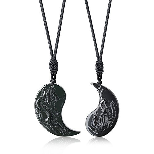 COAI Black Obsidian Dragon and Phoenix Yin Yang Pendant Necklaces for Couples COAI Black Obsidian Dragon and Phoenix Yin Yang Pendant Necklaces for Couples