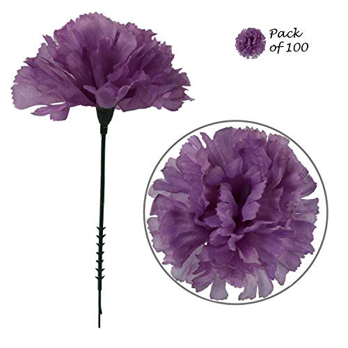 Larksilk Lavender Silk Carnation Picks Artificial Flowers for Weddings Decorations DIY Decor 100 Count Bulk 35  Carnation Heads with 5  Stems