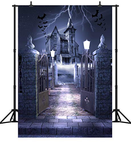 CapiSco 6X9FT Halloween Backdrop Photography Vinyl Background for Child Adult Family Party Terror Night Lightning Smoke Castle Bat Halloween Nightmare Large Backdrops SCO90B