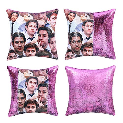 cygnus The Office Jim Halpert Sequin Pillow Cover Reversible Magic Mermaid Throw Pillow Case That Color Changes 16x16 inchPurple