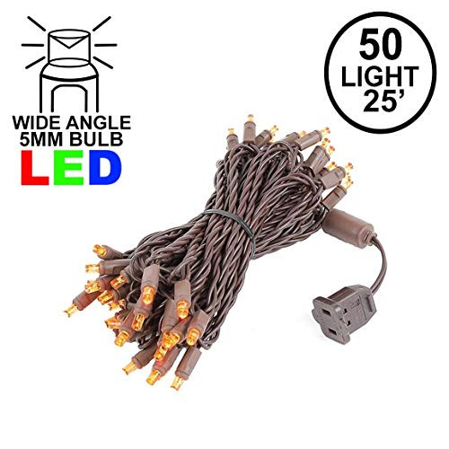 Novelty Lights 50 Light LED Christmas Mini Light Set Outdoor Lighting Party Patio String Lights Amber Brown Wire 25 Feet