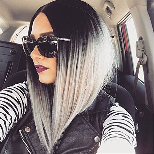 Black and Grey Ombre Bob Wig for Women Short Straight Full Wig Black and Grey Ombre Bob Wig for Women Short Straight Full Wig
