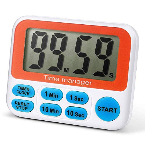 Digital Kitchen Cooking Timer Clock, Simultaneous Timing Countdown Up Pocket Timer with alarm clock, Large Led Display, Memory, Stopwatch Function, Magnetic Back (Battery included) (1 Pack)