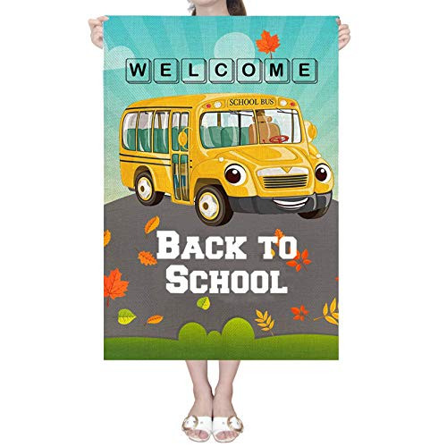 Deloky 28  x 40  Welcome Back to School Garden Flag  Double Sided Yellow School Bus Decorative Yard Burlap FlagShool Bus Garden Banner for Indoor Outdoor Decoration?Large Size?