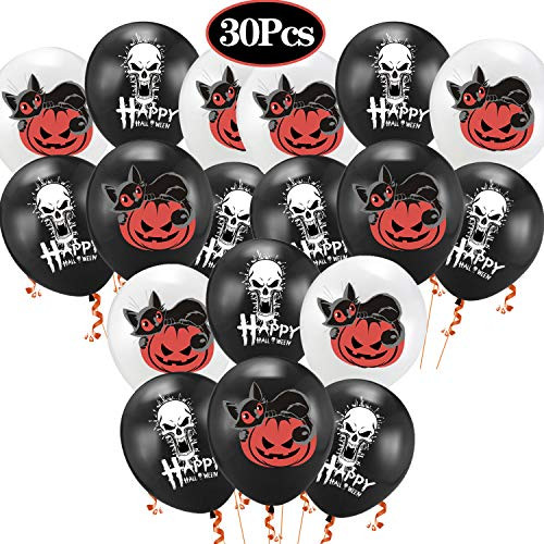 30 Pieces Halloween Latex Balloons   12 Inch Pumpkin Bat Ghost Skull Specter Spider Web Balloons for Halloween Party Decorations Trick or Treat Toys School Classroom Game Kids Giveaway