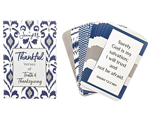 JennyM | Thankful Verses of Truth and Thanksgiving Bible Verses Inspirational Prayer Cards, Memory Verse of the Day Scripture Cards with Keepsake Box, Boxed Inspirational Blessing Cards