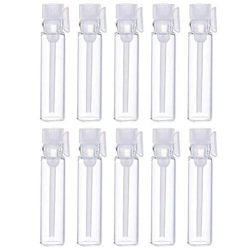 100 Pcs Empty Perfume Sample Bottles Mini Glass Refillable Sample Vial Containers with Clear Cap for Aromatherapy Essential Oil Fragrance and Liquid  1ml