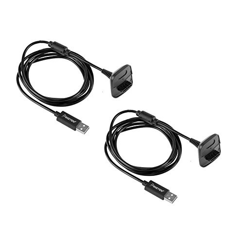 Insten  2 Pack  Wireless Controller USB Charging Cable Charger Compatible with Microsoft Xbox360   xBox 360 Slim Wireless Game Controllers Charge and Play Kit Black