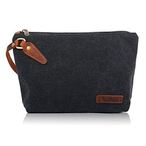 Zeamoco Canvas Wristlet Clutch Bag Large Wallet Pouch Phone Purse Handbag with Leather Strap for Women Men   Black