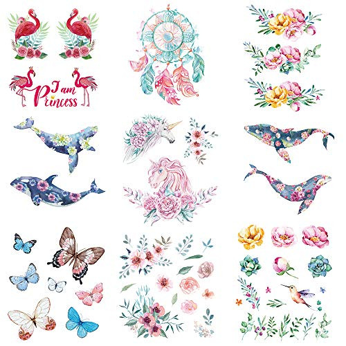 Ooopsi 10 Sheets Luau Floral Temporary Tattoos  Hawaiian Tropical Flamingo Summer Pool Party Decorations Supplies Favors