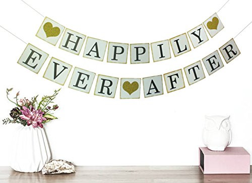 Happily Ever After Banner Wedding Engagement Bridal Shower Party Decorations   Wedding Sign Wedding Garland Photo Props