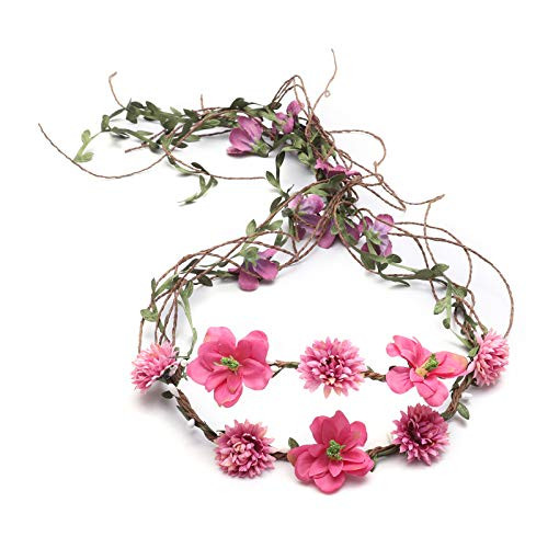 Flower Crowns for Women   Adjustable Bridal Flower Garland Headband Floral Wreath Headband for Wedding Festival Party  Purple Red