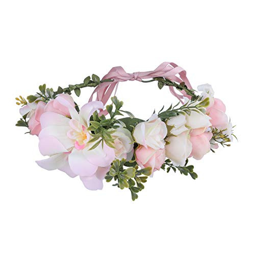 HAIMEIKANG Adjustable Flower Crown Headband   Women Girl Festival Wedding Flower Wreath Headband  pink 3
