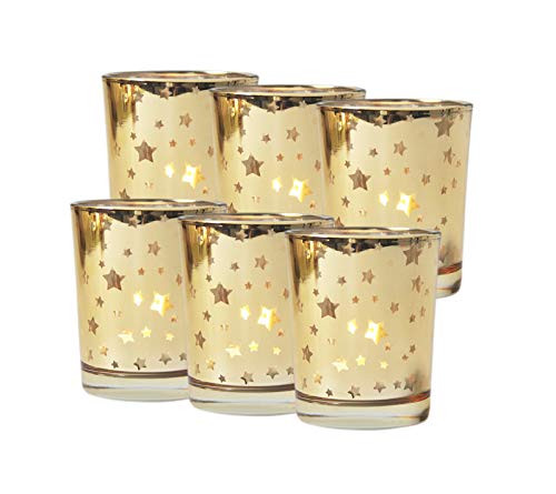 Frespersy Candle Holders Glass Jars Votive Tealight Candleholders for Holidays Weddings Parties Home Decor Thanksgiving Gifts 6pcs  Golden