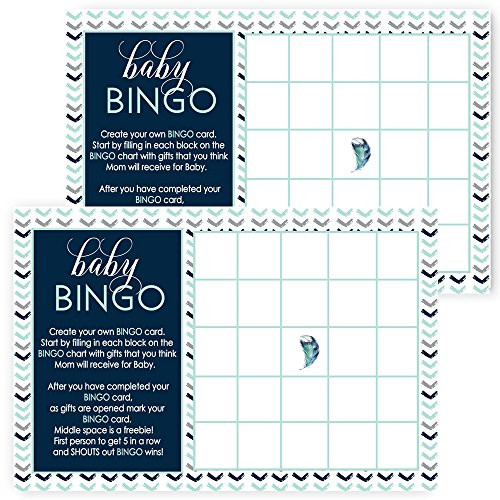 Boys Baby Shower Bingo Game Cards Set of 25 Navy and Gray
