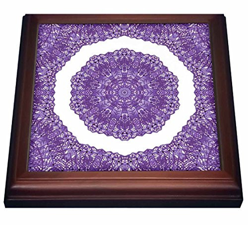 3dRose Painted Purple Lace Kaleidoscope Pattern Trivet with Ceramic Tile 8 by 8  Brown