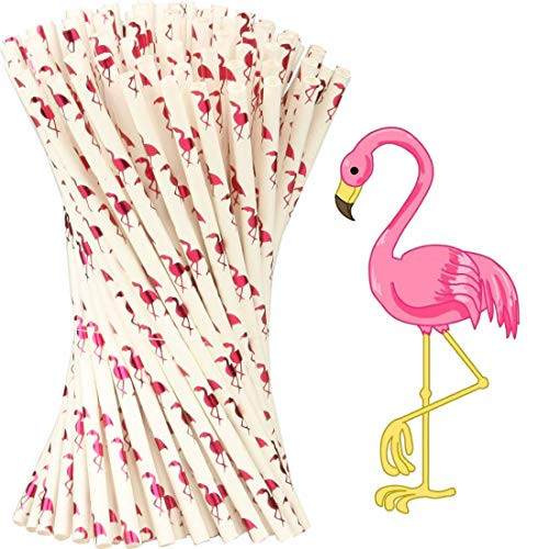 Haberi 200 pcs biodegradable straws for parties flamingo pattern