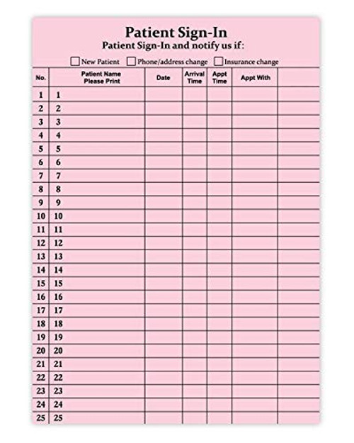 Patient Sign in Label Forms 8 1 2  x 11    Patients Sign in Sheets Compliant with HIPAA 25 Labels Sheet 25 Sheets Pack  Pink