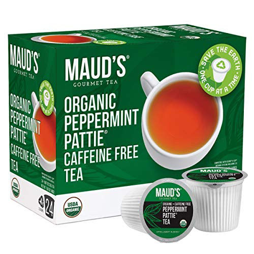 Maud s Organic Peppermint Tea  Peppermint Pattie Tea  24ct Recyclable Single Serve Organic Decaf Tea Pods  100  Organic Caffeine Free Herbal Tea California Blended Peppermint Tea K Cups Compatible Supports Healthy Weight Loss Sleep Tea Kids Te