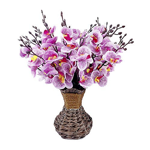Artificial Orchid Silk Phalaenopsis Flower Arrangement with Handmade Vase for Home Kitchen or Office Decoration ?Purple Orchids? Artificial Orchid Silk Phalaenopsis Flower Arrangement with Handmade Vase for Home Kitchen or Office Decoration ?Purple Orchids?