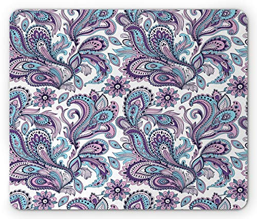 Ambesonne Paisley Mouse Pad Blue and Purple Flowers Leaves Floral Pattern Bohemian Style Country Print Rectangle Non Slip Rubber Mousepad Standard Size Purple Blue