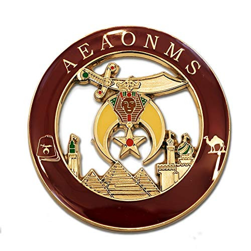 Shriner AEAONMS Round Masonic Auto Emblem Gold Raspberry 3 Diameter Shriner AEAONMS Round Masonic Auto Emblem Gold Raspberry 3 Diameter