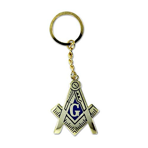 Square   Compass Masonic Key Chain    Gold   Blue  2 1 4   Tall