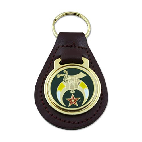 Shriner Black Leather Medallion Masonic Key Chain    Green   Gold  3 3 8   Tall