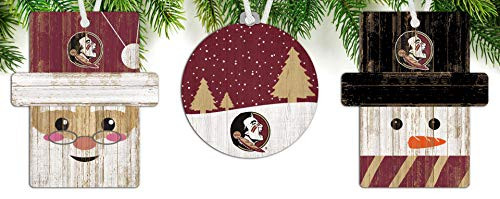 FC NCAA Florida State Seminoles 3 Pc Wood Ornament Set