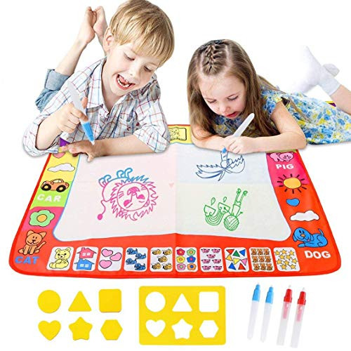 AlexBasic Magic Mats, Large Water Drawing Painting Mat Kids Toys Doodle Mat Painting Board Writing Mats Educational Kids Learning Toy Gift for Boys Girls With 4 Pens 8 Molds for Toddlers